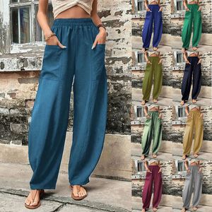 Populära kvinnors byxor Solid Color Pockets Kvinnor Casual Pants Elastic Pants Long Pants