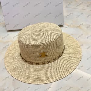 Summer Flat Bucket Hats Womens Designer Straw Hat For Man Women Fashion Beach Hat Unisex Grass Braid Sun Fashion Metal Logo Sunhat 2305181Z