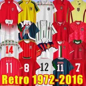 Galler Milli Takımı Retro Mens Futbol Forması Saunders Wilson Hız Giggs Hughes Ev Kırmızı Uzak Fotball Gömlekler Kısa Kollu Üniformalar 02 03 15 16 76 79 90 92 94 95 96 98 1982