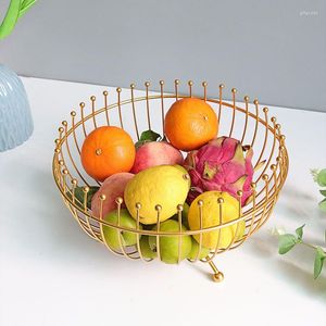 Plates Gold Black Fruit Basket Round Bowl Iron Stand Home Creative Bread Storage Drain Table Tray