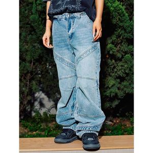 Men's Jeans Design Sense Wash Hip Hop Loose Deconstructed Cutting Wide Leg Pants High Street Baggy Distressed R69 230517