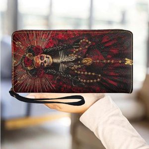 Wallets Gothic Skull Girl Fashion PU Leather Clutch Long Shoulder Strap High Quality Coin Purse Mobile Phone Bags Commuting Small Wallet