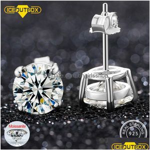 Stud 012 Carat D VVS Solitaire örhängen för kvinnor män solid 925 Sterling Sier Sparkling födelsedagsmycken 221119 Drop Delivery DHV4Z