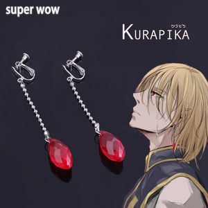 Stud Red Water Drop Chains Stud Kurapika kurta cosplay örhängen Anime Hunter x Hunter Clip Earrings for Women Men smycken gåva Z0517