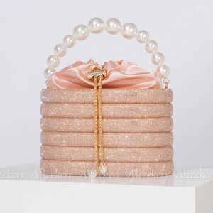 Totes Crystal Metal Evening Clutch Bag Boutique Pearl Handle Shiny Color Blocking Rhinestone Purse and Handbags Bridal Wedding 230509