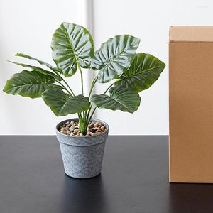 Flores decorativas Plantas artificiais 16 com panela cinza Fake Green Plant plástico bom