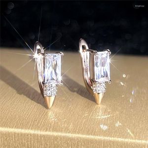 Brincos de argolas retângulo cz pedra fêmea de luxo cristal pequeno para mulheres jóias de moda de casamento de ouro rosa de ouro rosa