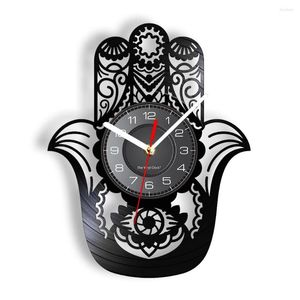 Wall Clocks Kabbalah The Hamsa Hand Ethnic Clock Made Of Real Record Bohemian Art Fatima Home Decor Watch Gift