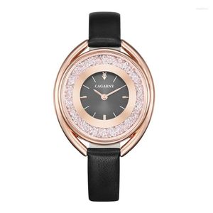 Нарученные часы Cagarny Golden Crystal Diamond Кожаный кварцевый Quartz Watch Women Gift Gif