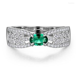 Anéis de casamento Huitan Trend Oval Green CZ Leaf Fashion for Women Silver Color Party Party Luxury Acessório Jóias