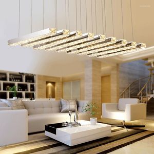 Pendant Lamps Modern Personality Crystal Lights Led Stainless Steel Diningroom Lamp Rectangle Aisle Light Creative Luxury Bedroom