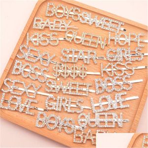 Party Favor Favor Letters Rhinestone Hair Spin Sier Gold List Słowo Crystal Girl Barrette Ozdoba Prezent Dar Akcesoria Upuść Dostawa Home DHG1C