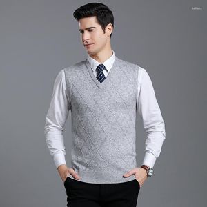 Men's Vests Male Plaid Wool Knit Vest Spring & Autumn Sleeveless Sweater Men Casual V-Neck Warm Slim Sweaters