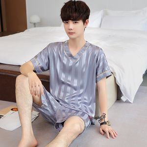 Pijama de verão masculino 3xl masculino shorts de pulôver de seda de seda