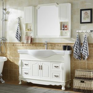 Torneiras de pia do banheiro Gabinete europeu Combinação de carvalho lavagem de piso Lavagem de lavagem de madeira maciça espelho da bacia de madeira