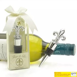 50pcs fleurdelis Wine Stopper Weddingは、あらゆるパーティーの機会に最適なギフトボックスでクロムワインボトルストッパーを好む