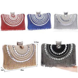 Totes Rhinestones Tassel Clutch Diamonds Beaded Metal Evening Bags Chain Shoulder Messenger Purse For Wedding Bag 230509