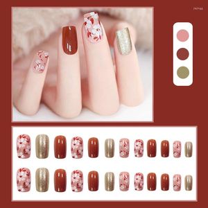 False Nails Floral Art Fake Adhesive/Wearable Finger Extension For Hand Nail Jelly 24 PCS NN