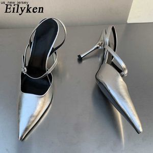 Sandaler Eilyeken 2023 Spring Women Slingback Shoes Fashion Shallow Buckle Strap Elegant Snadal Low Thin Thin Heels Dress Pumpar Zapatos J230518