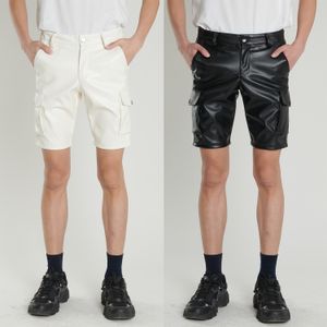 Mäns shorts Summer Thin Mid Youth gränsöverskridande läderbyxor Herrens elastiska vita svarta herrmode shorts 5/4 byxor kläder 230518