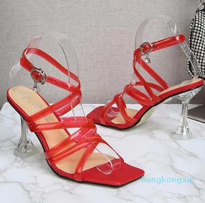 Fashion High Heel vinglas Sandaler Kvinnor stor storlek 35-45 Transparent sexiga kvinnors glasögon