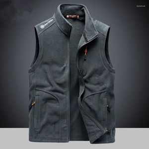 Mäns västar fleece väst män jacka utomhus casual lös toppar solid sport väst vår höststativ krage dragkedja ärmlös gilet homme