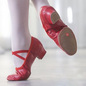 Sapatos de dança pano sapatos de dança de balé de couro natural para mulheres calcanhar médio jazz de jazz sapatos de dança