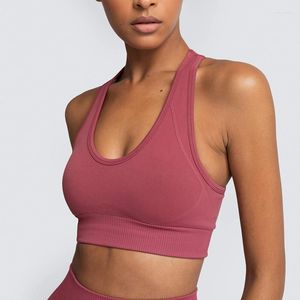 Yoga Outfit CretKoav Seamless Sport Bras Removable Pads Brassiere Gathering Chest Absorption Fitness Bra Quick-Drying Vest