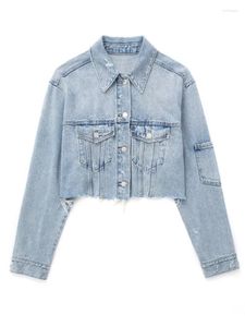 Giacche da donna in giacca di jeans corta Donna Blue Jean Per 2023 Bomber manica lunga Cappotto corto Streetwear Moda primavera strappata