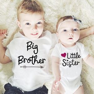 Familjmatchande kläder Big Brother Little Sisterkläder Baby Girls Short Sleeve Toddler Bodysuit Casual Tshirt Topps Kid Shirt 230518