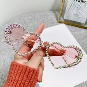 Sunglasses Europe And America's Peach Heart Set Diamond Cute Cat's Eyes Shaped Hand Drill Glasses