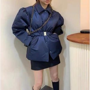 Frauen Unten Koreanische Herbst Winter Blase Hülse Revers Kleine Shrug Spitze Up Taille Temperament Kurze Brot Baumwolle Kleidung 16R294