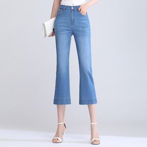 Jeans 3/4 flare jeans kvinna hög midja elastisk denim capri pants damer 2023 nya sommar jeans kvinnor beskurna byxor tunna jean femme