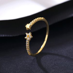 العلامة التجارية الساحرة 3A Zirconia Star Open Ring Ring Fashion Luxury 18K Gold Plated Ring Female High End S925 Sterling Silver Ring Party Party Gift 2024