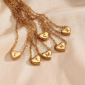 Anhänger-Halsketten Tauam Minimalistische kleine Liebes-Anfangshalskette Schmuck Edelstahl 18 Karat vergoldet Mini-Herzform-Buchstabe