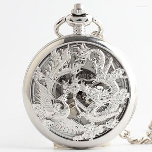 Pocket Watches 10st/Lot Silver Hollow Dragon Flip Mechanical Watch Classic Gift Sell