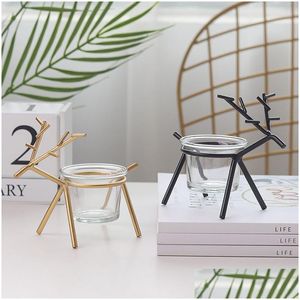 Candle Holders Iron Deer Holder Navidad Reindeer świece stojak Boże Narodzenie Nowy Rok Party Cafe Decor Decor Dorad Garden Dh2wt