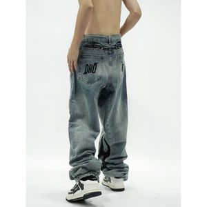 Men's Jeans Street Embroidered Baggy Y2K Retro Hip Hop Washed Oversized Casual Straight Wide Leg 2023 230517