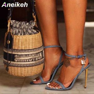 Sandaler Aneikeh Koncis 2023 Summer High Heels Women Shoes Pointed Toe Metal Decoratio Sandals Party Cross-bunt Gladiator Lace-Up 35-41 J230518