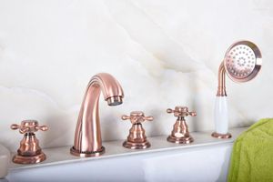 Bathroom Sink Faucets Antique Red Copper Brass Widespread 5 Hole Roman Tub Bath Faucet With Telephone Style Hand Held Shower Head Atf183