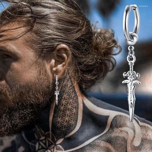 Hoop Earrings SINGLE SILVER COLOR DAGGER EARRING MEN STAINLESS STEEL SWORD HUGGIE HOOPS COOL FASHION ROCK TATTOO JEWELRY