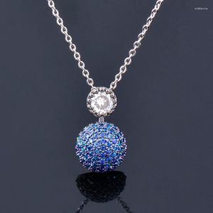 Pendant Necklaces Leeker Trend Silver Color Chain Pink Blue White Green Cubic Zirconia Ball Necklace for Women Jewelry 2023 775 Lk6