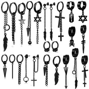 Stud 3PCS Punk Hoop Ohrring Set Für Männer Schwarz Stud Ohrring Baumeln Groß Frauen Gothic Kreuz Huggie Ohrringe pack Hip Hop Ohr Schmuck Z0517