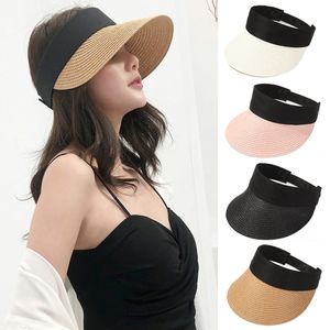 Wide Brim Hats Bucket Fashion Summer Empty Top Sun Portable Foldable Magic Tape Rollup Beach Straw Cap Women Casual Suncap Visors 230517