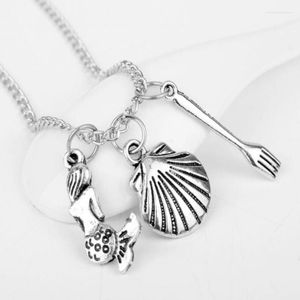 Pendant Necklaces Vintage Mermaid Necklace For Women Seashell Fork Amulet Crystal Bead Choker Jewelry Punk Hip Hop Goth Gothic Gift Bijoux