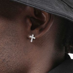 Stud 2022 New Rhinestones Cross Earrings for Men Personality HipHop Pair Stainless Steel Stud Earrings Male Women's Party Jewelry Z0517