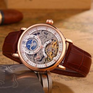 腕時計Feito Skeleton Watches Mechanical Automatic Watch Men Tourbillon Sport Caruct Business Moon Wrist Relojes Hombre