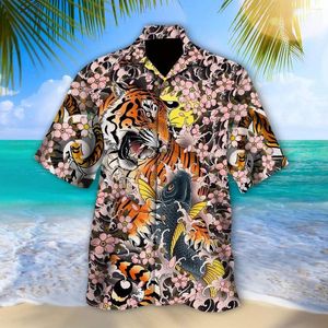 Men's Casual Shirts Japan Culture Tiger Tattoo 3DPrint Men Summer Beach Hawaiian Shirt Short Sleeve Loose Streetwear Oversize Chemise