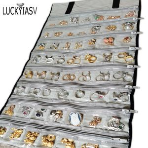 Smyckestativ mode svart sammet blixtlås rullväska för smycken ringörhängen arrangör lagring bärbar halsband display fall 230517