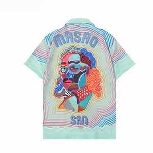 23SS modne koszulki Casablanc-s markowe koszule Masao San drukuj męska koszula na co dzień damska luźna jedwabna koszula z krótkim rękawem luksusowa koszulka męska